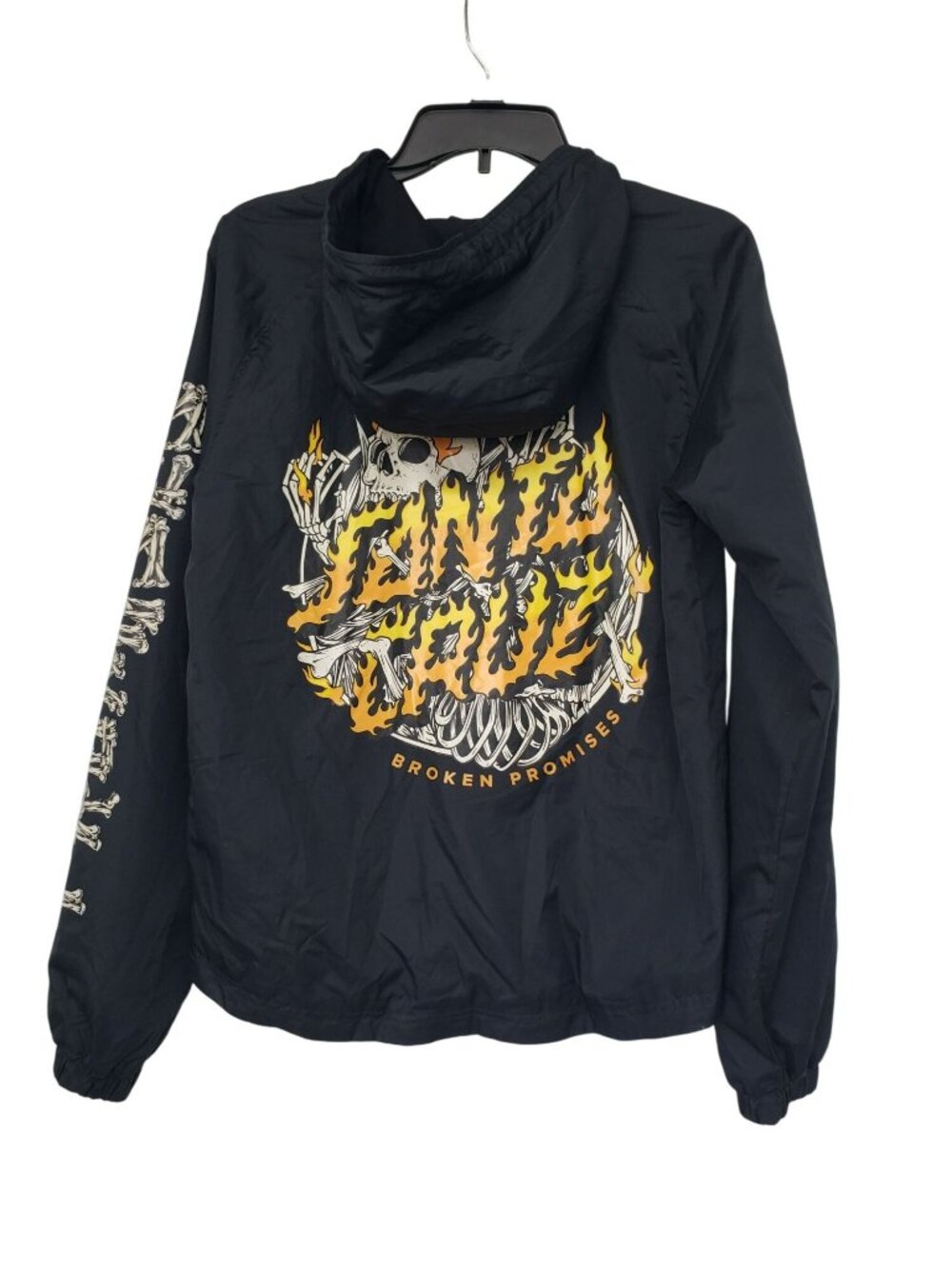 Santa Cruz Broken Promises Black Hooded Windbreaker Jacket Womens S Packable